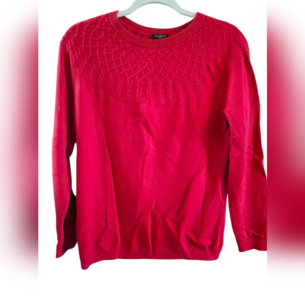 Talbots Mp Sweater Knit Red Cable Knit Long Sleeve Woman Cotton Pullover…
